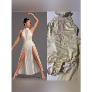 Kelle Ivory Contemporary Solo Costume 2 Piece Mesh maxi Halter lyrical dance MC